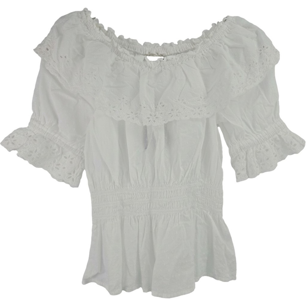 Universal Thread Goods Women's Xs White 100% Cotton Smocked Elastic Neck  NWT‎
